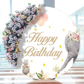 Aperturee - Pink Floral Safari Cloud Circle Happy Birthday Backdrop